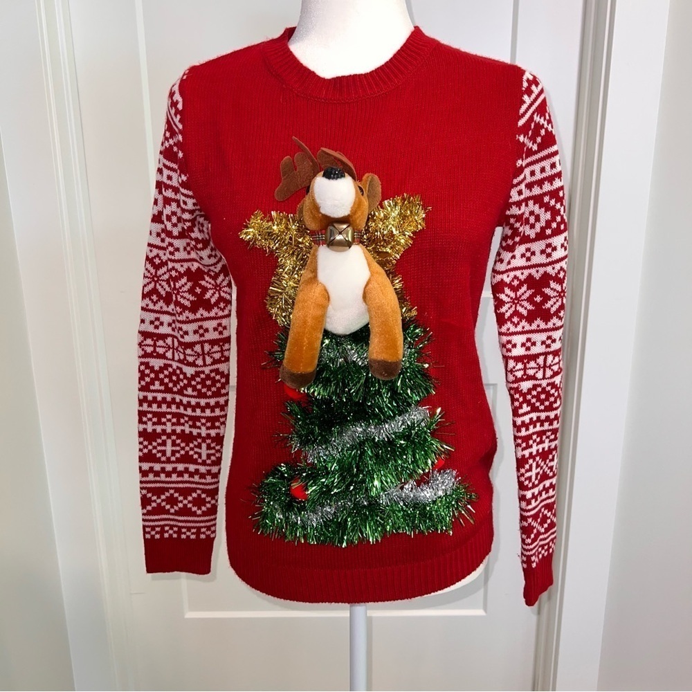 Uniqlo Red Festive Sweater with Reindeer Design